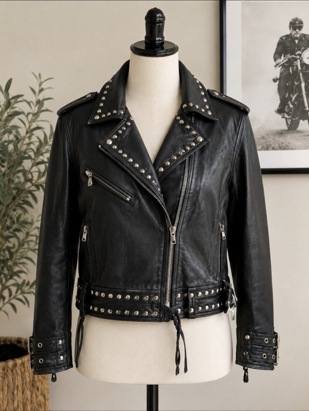Leather King Echtes Leder Thinsulate Studded Biker Motor Jacket Large UNISEX